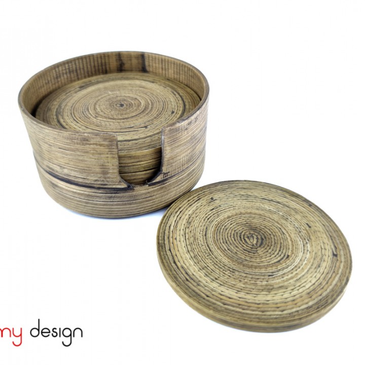 Set of 6 bamboo coasters with box 11*H6 cm-lót cốc 10x10cm